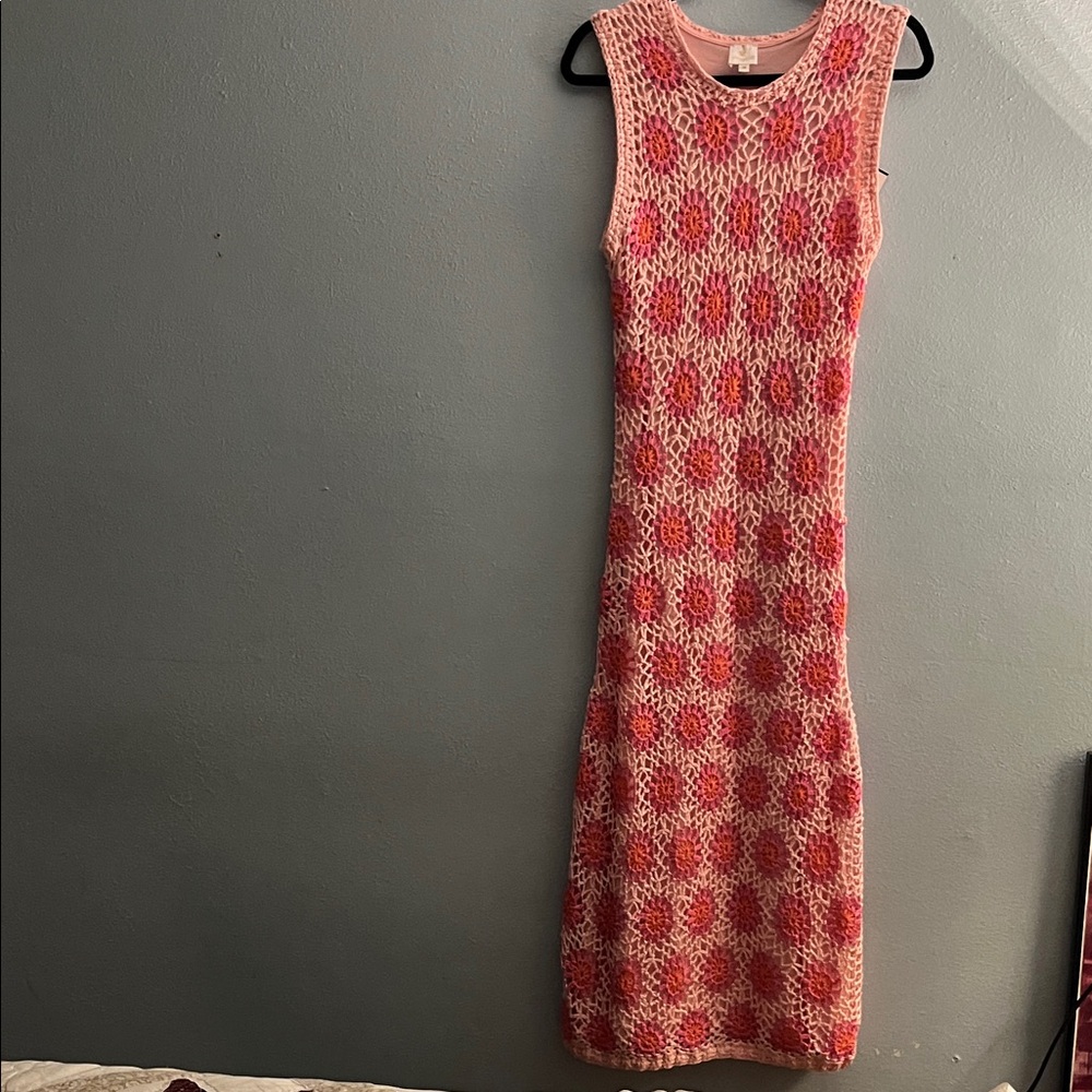 J. Marie Pink and Cream Crochet Cozy Dress